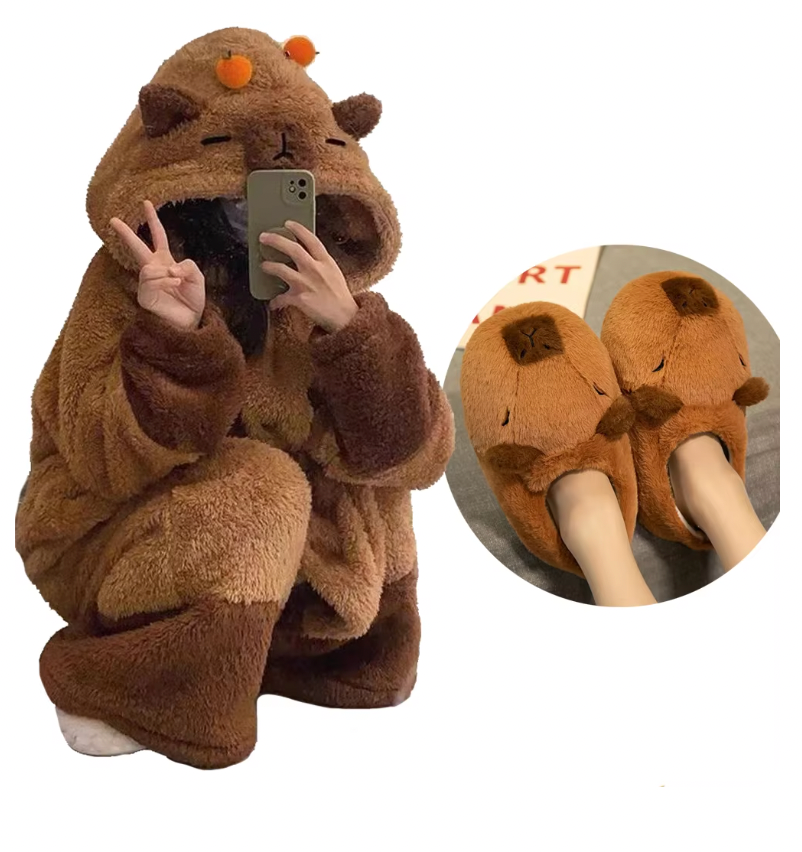 Capybara Robe and Slippers Pajamas