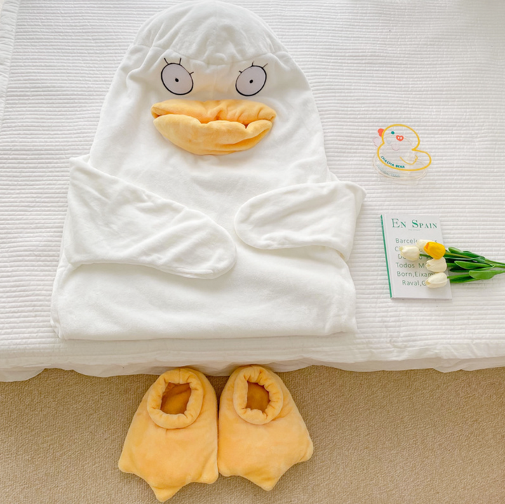 Lovely Duck Hooded Sleep Jumpsuit Pajamas and Slippers