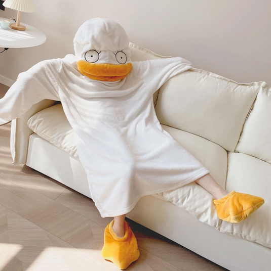 Translation missing: en.Lovely Duck Hooded Sleep Jumpsuit Pajamas and Slippers