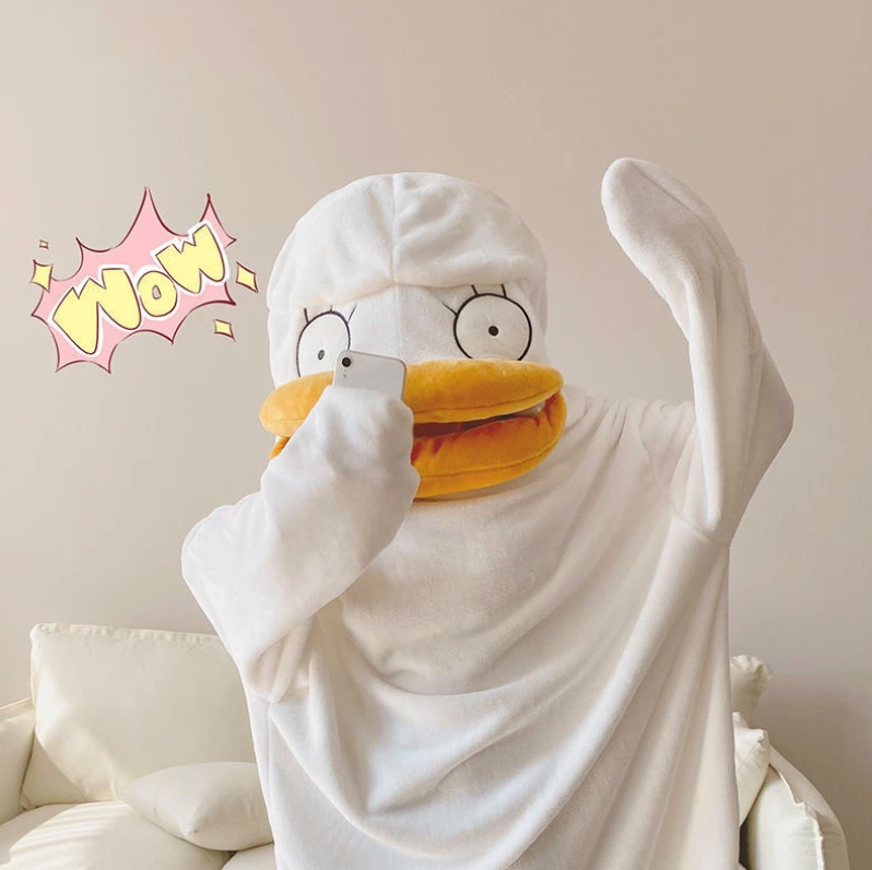 Lovely Duck Hooded Sleep Jumpsuit Pajamas and Slippers