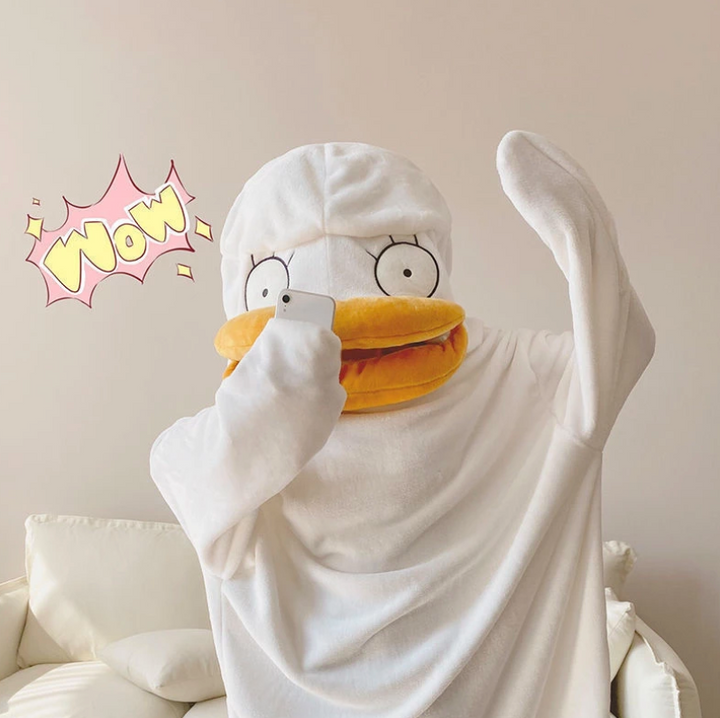 Lovely Duck Hooded Sleep Jumpsuit Pajamas and Slippers