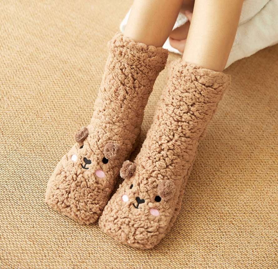 Soft Bear Embroidery Fluffy Socks