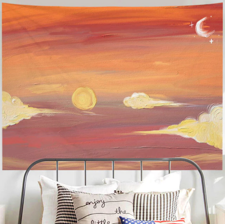 Translation missing: en.Orange Sky Sun and Half Moon Tapestry
