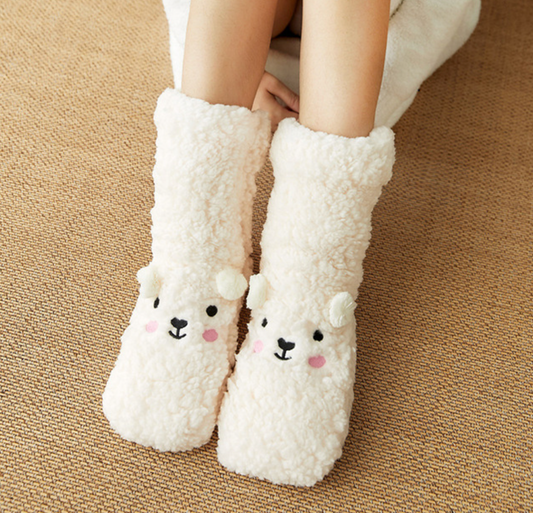 Soft Bear Embroidery Fluffy Socks