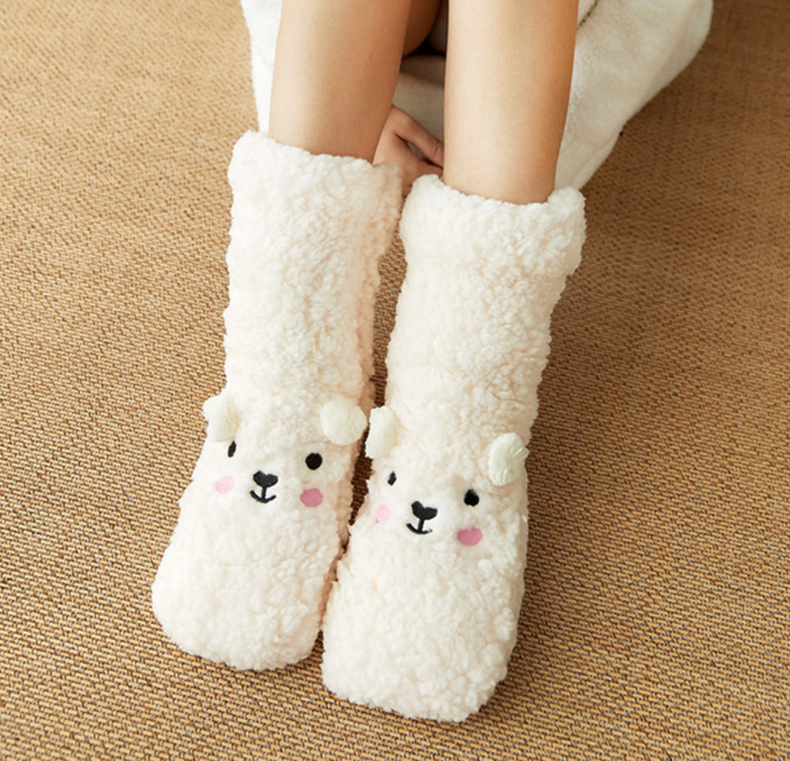 Soft Bear Embroidery Fluffy Socks