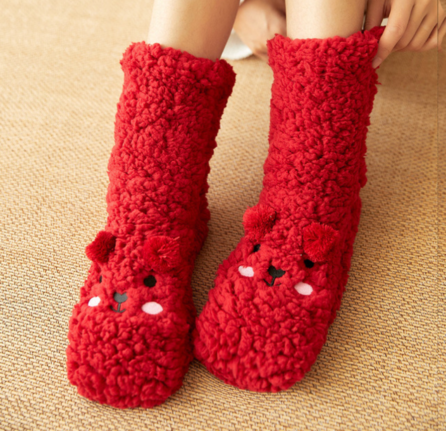 Soft Bear Embroidery Fluffy Socks