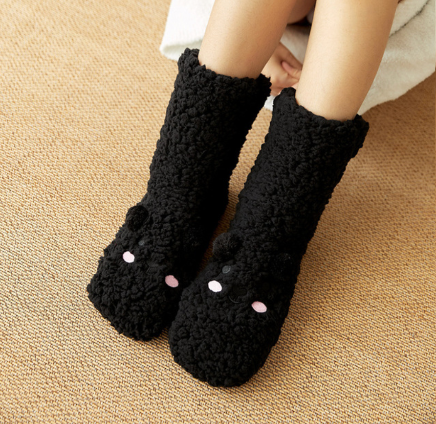 Soft Bear Embroidery Fluffy Socks