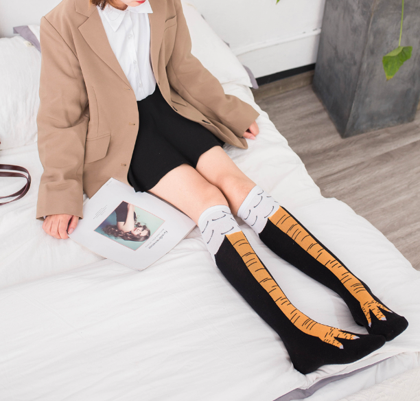 Funny Socks, Chicken Feet Socks, Chicken Print Toe Socks, Thigh Socks