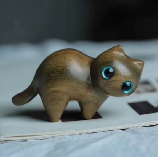 Small Wooden Cat Figurines 6 Styles