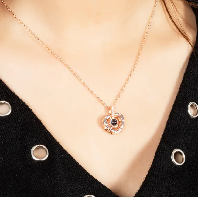 I Love You in 100 languages projection necklace