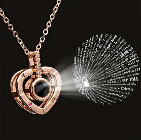 I Love You in 100 languages projection necklace