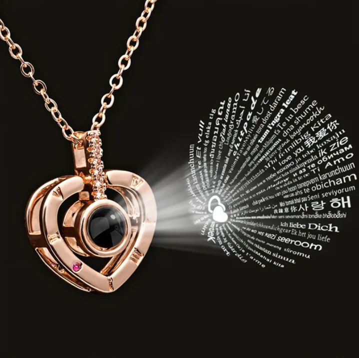 I Love You in 100 languages projection necklace