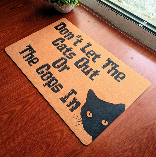 Translation missing: en.Don't let the cats out funny door mat