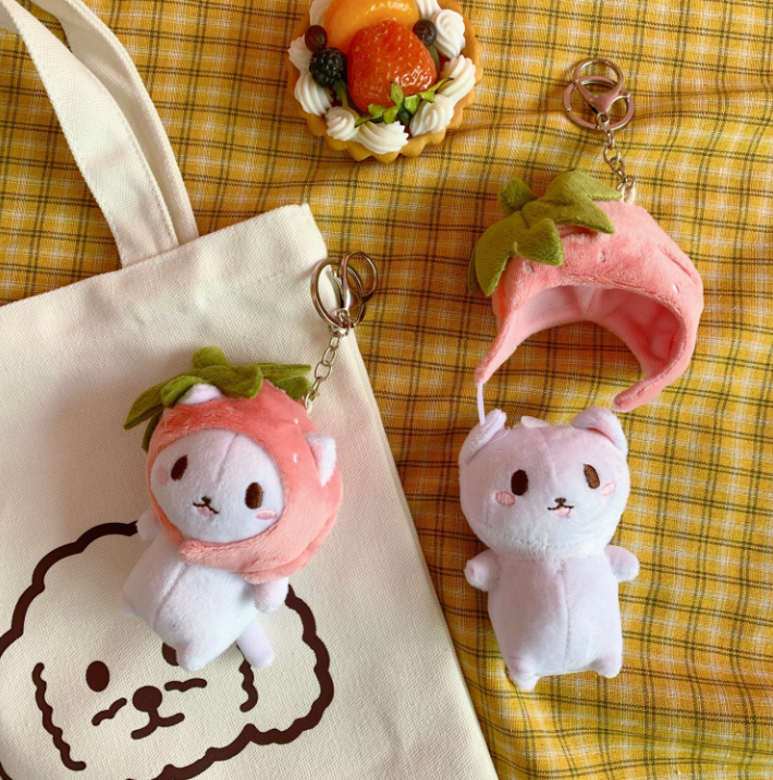 Kawaii Strawberry and Taiyaki Cat Keychain Plush