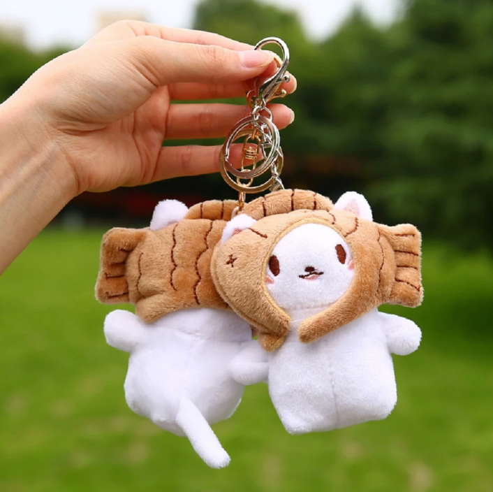 Kawaii Strawberry and Taiyaki Cat Keychain Plush