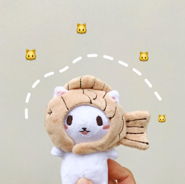Kawaii Strawberry and Taiyaki Cat Keychain Plush