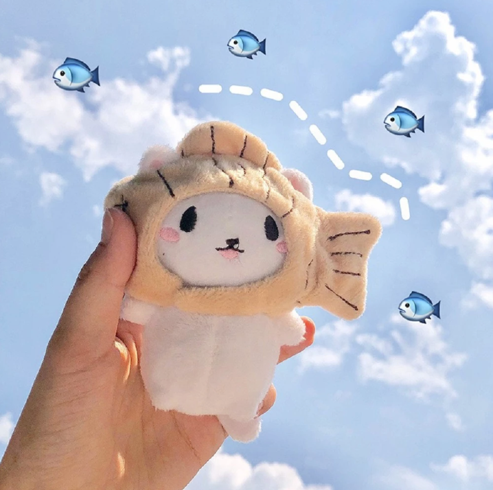 Kawaii Strawberry and Taiyaki Cat Keychain Plush
