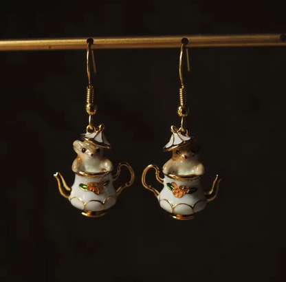 Enamel Teacup Hamster Jewelry Set – Cute Animal Earrings & Necklace