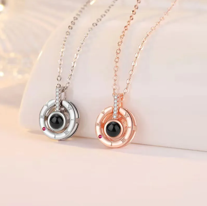 I Love You in 100 languages projection necklace