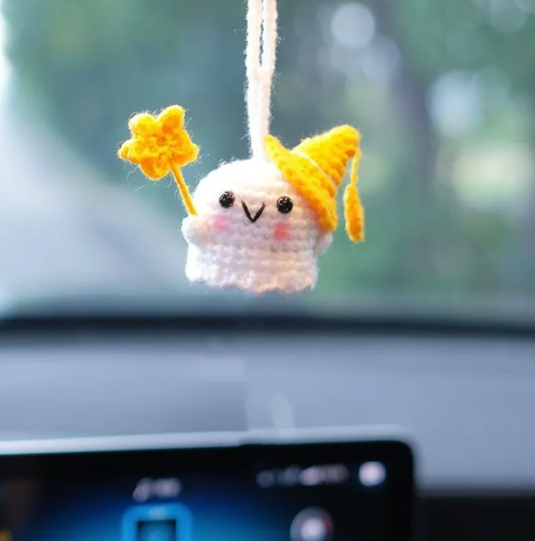 Translation missing: en.Handmade Halloween Car Accessory, Hanging Crochet Ghost