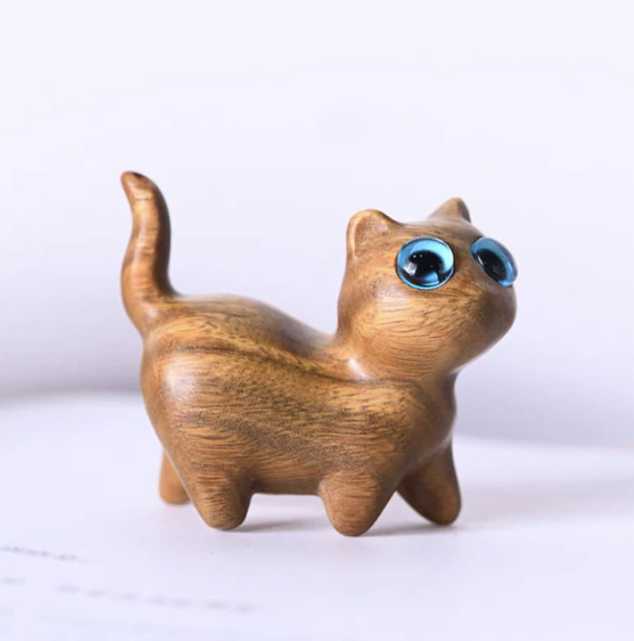 Small Wooden Cat Figurines 6 Styles