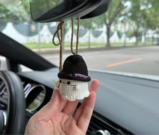 Translation missing: en.Handmade Halloween Car Accessory, Hanging Crochet Ghost