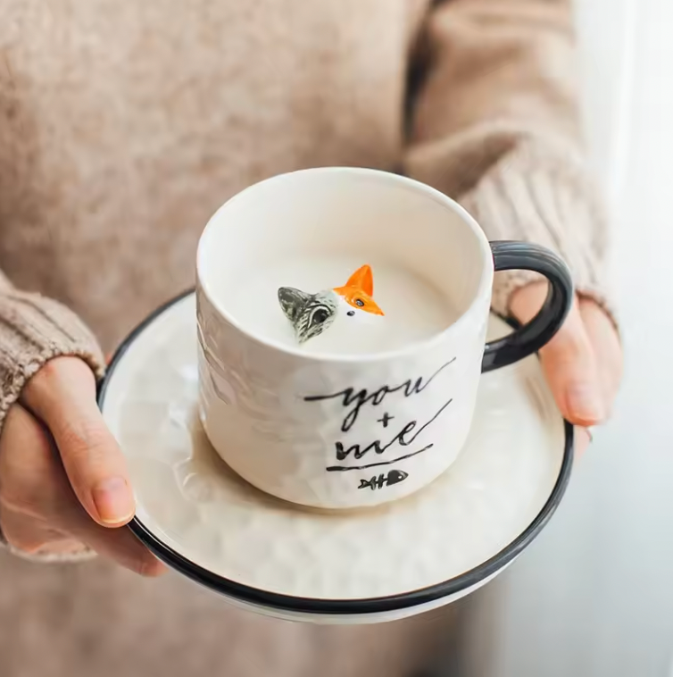 Hidden Cat Ceramic Mug and Plate