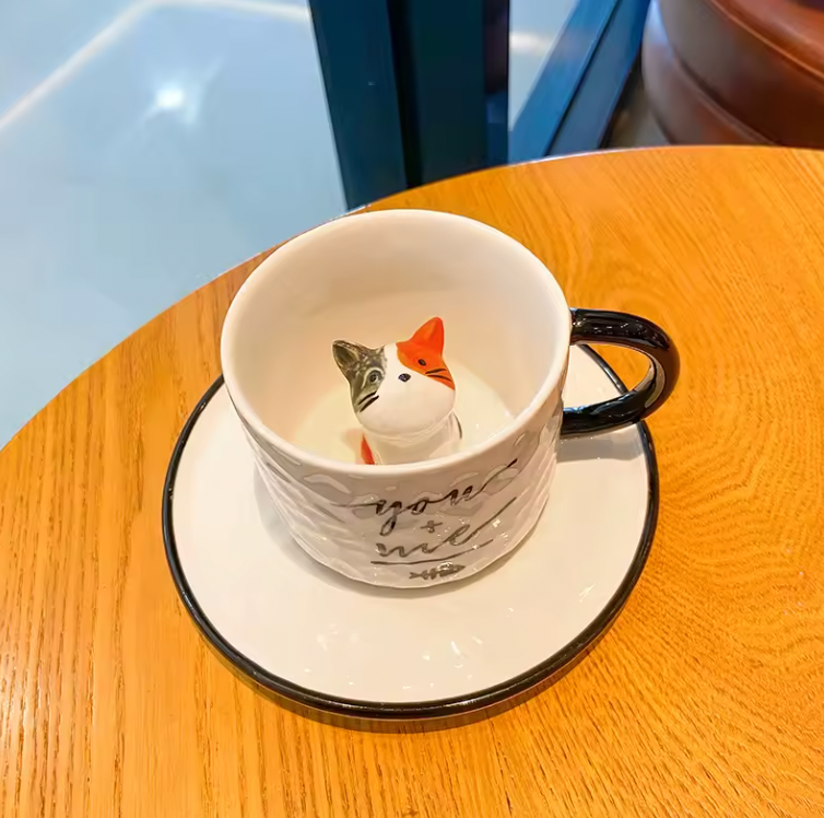 Hidden Cat Ceramic Mug and Plate