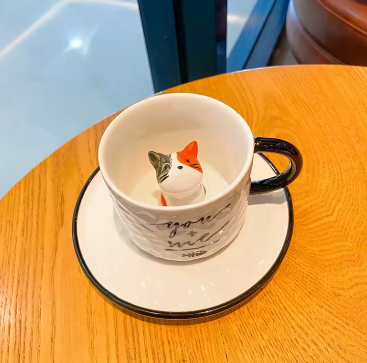 Hidden Cat Ceramic Mug and Plate
