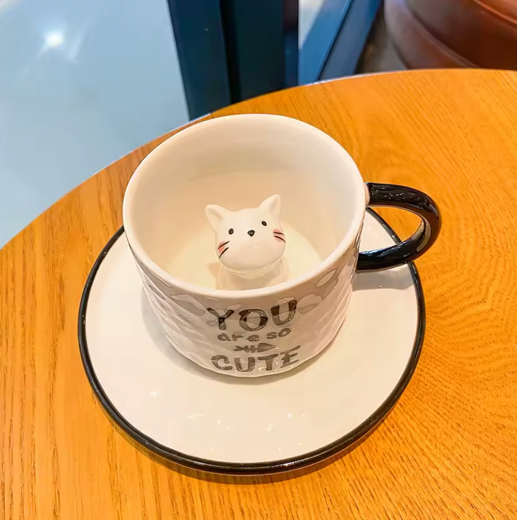 Hidden Cat Ceramic Mug and Plate