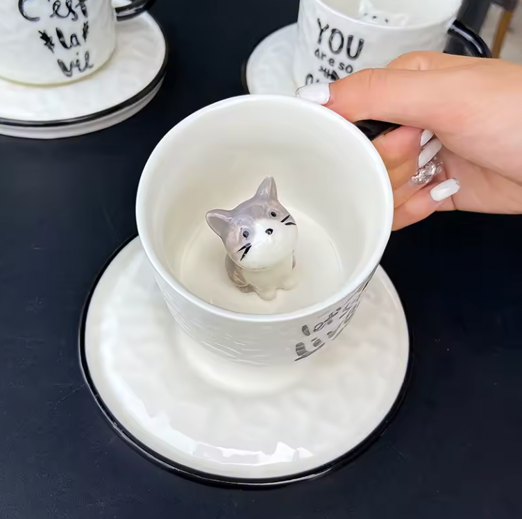 Hidden Cat Ceramic Mug and Plate