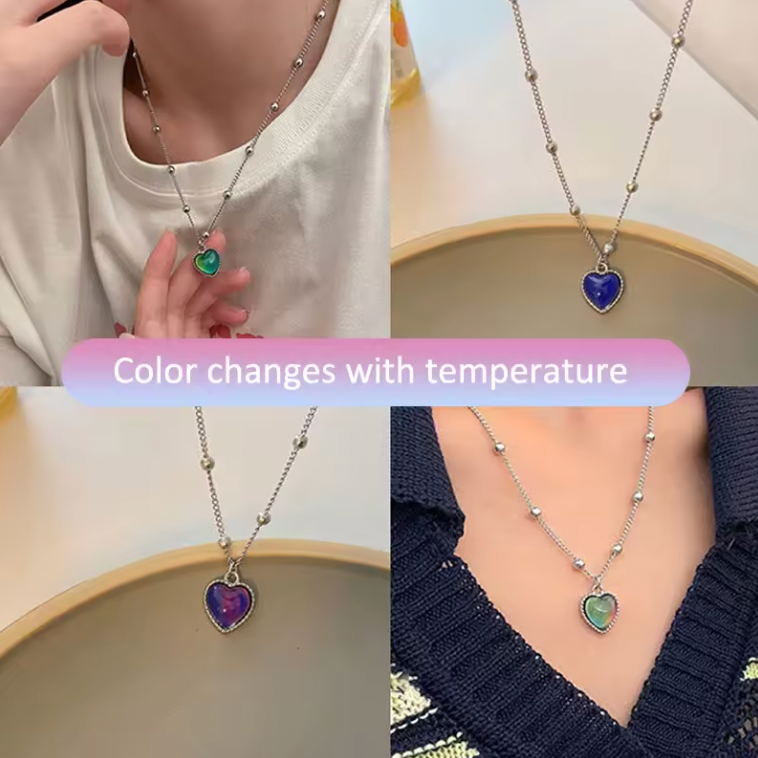 CHANGING COLOR BY TEMPERATURE HEART NECKLACE