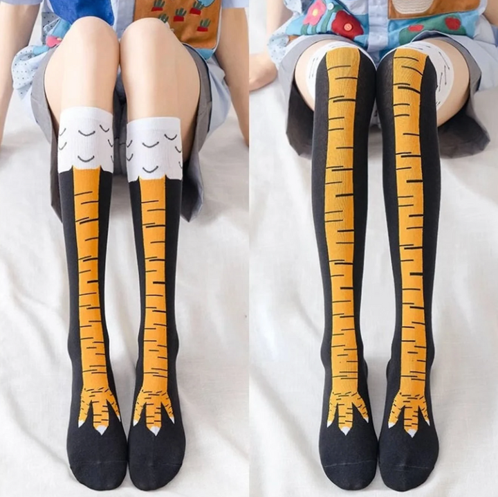 Funny Socks, Chicken Feet Socks, Chicken Print Toe Socks, Thigh Socks