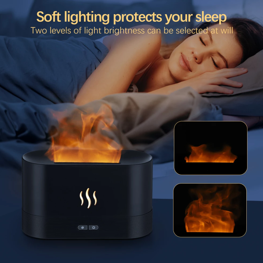 Modern Flame Effect Humidifier LED Lamp Fire Aroma Diffuser Decorative Night Light