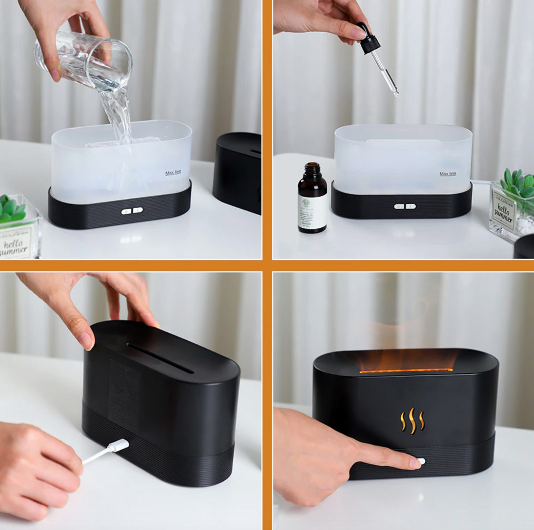 Modern Flame Effect Humidifier LED Lamp Fire Aroma Diffuser Decorative Night Light