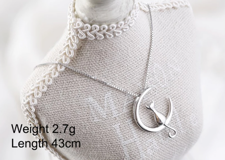 Sterling Silver Cat On The Moon Necklace