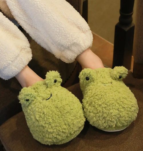 Fuzzy Froggy Slippers - Kawaii Frog Winter Warm Slippers