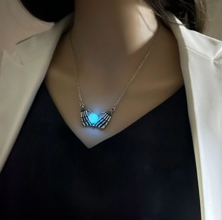 "Forever Love" Skull Hands Glow Necklace