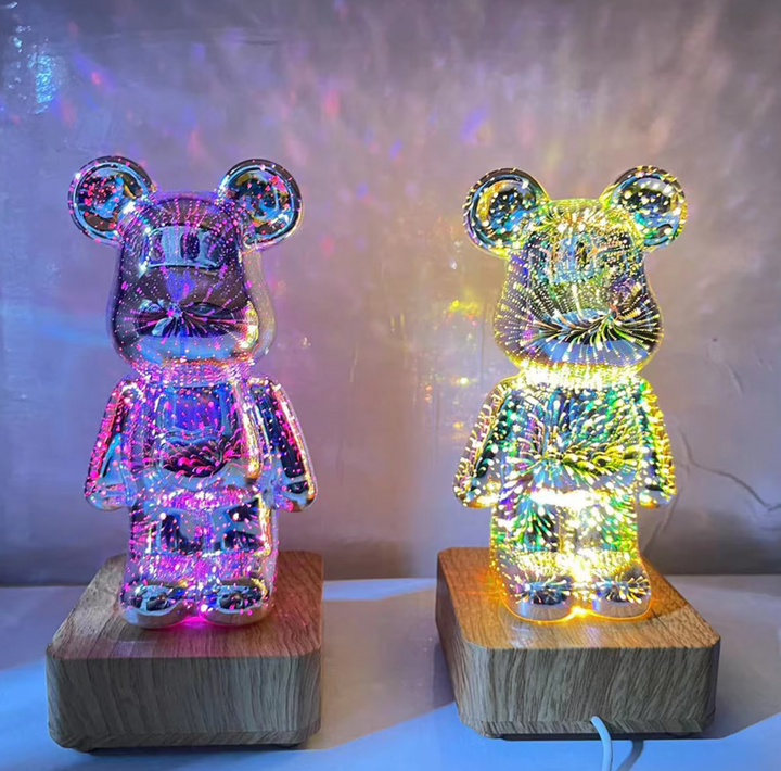 3D Fireworks Bear Glass Led Lamp