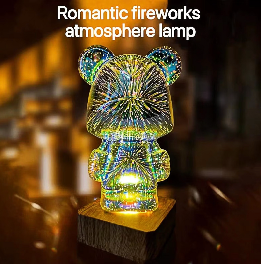 3D Fireworks Bear Glass Led Lamp