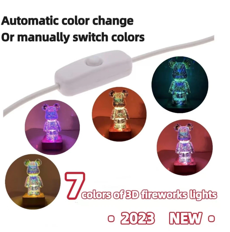 3D Fireworks Bear Glass Led Lamp