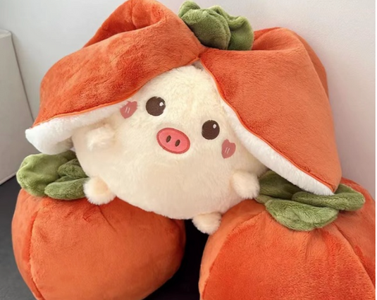 Translation missing: en.Reversible Persimmon Bunny and Pig Plushies