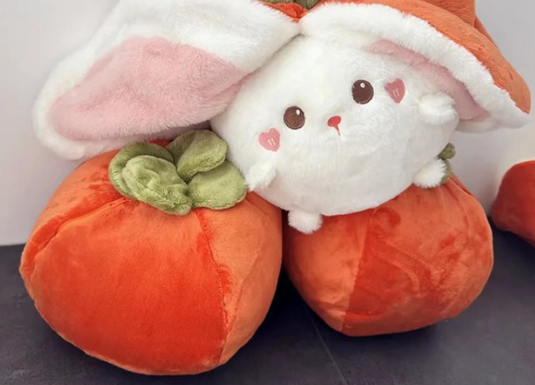 Translation missing: en.Reversible Persimmon Bunny and Pig Plushies