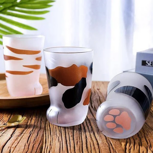 Translation missing: en.10oz Cat Paw Shaped Personalized Drinking Glass 1pc - Frosted Kawaii Kitten Foot Cup with Toe Beans