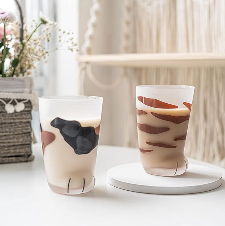 10oz Cat Paw Shaped Personalized Drinking Glass 1pc - Frosted Kawaii Kitten Foot Cup with Toe Beans