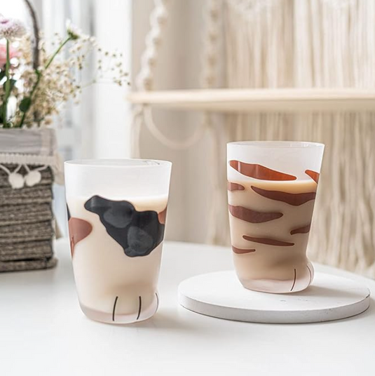 Translation missing: en.10oz Cat Paw Shaped Personalized Drinking Glass 1pc - Frosted Kawaii Kitten Foot Cup with Toe Beans