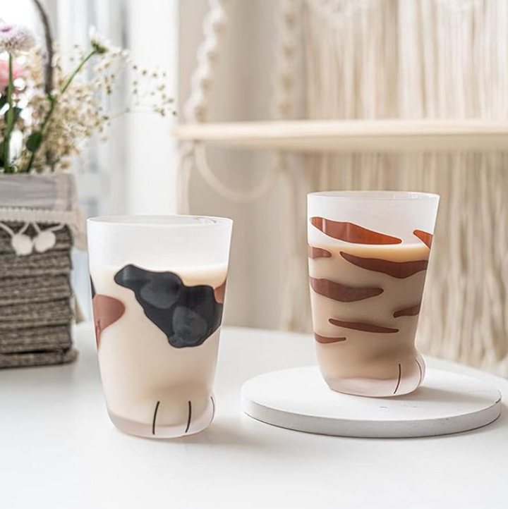10oz Cat Paw Shaped Personalized Drinking Glass 1pc - Frosted Kawaii Kitten Foot Cup with Toe Beans