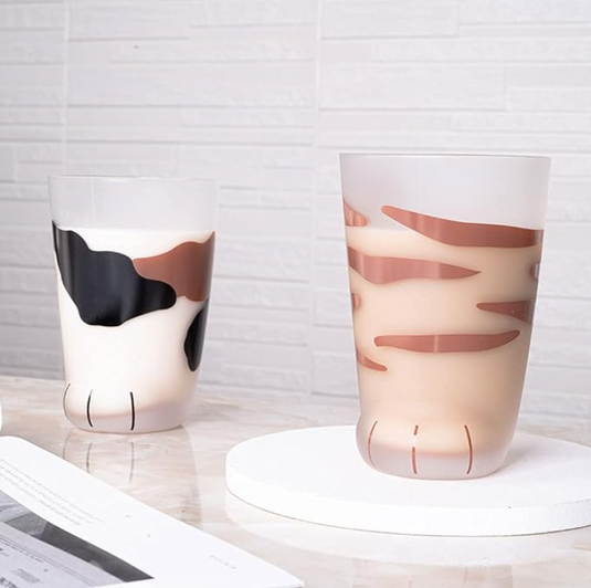 Translation missing: en.10oz Cat Paw Shaped Personalized Drinking Glass 1pc - Frosted Kawaii Kitten Foot Cup with Toe Beans