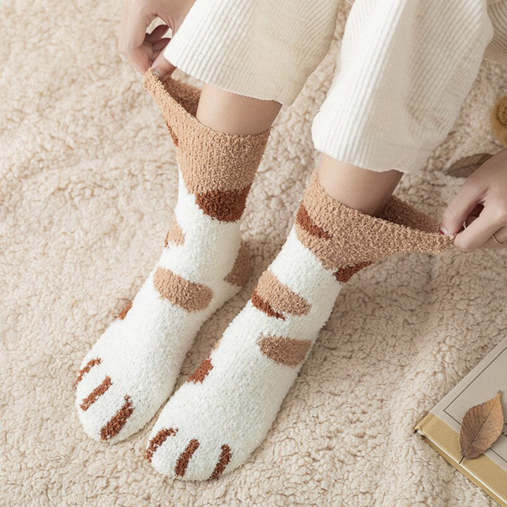 Kawaii Cat Paw Fuzzy Socks, Animal Paw Pattern, Bed Socks, Warm & Soft