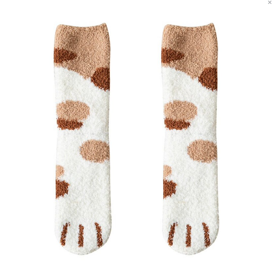 Kawaii Cat Paw Fuzzy Socks, Animal Paw Pattern, Bed Socks, Warm & Soft
